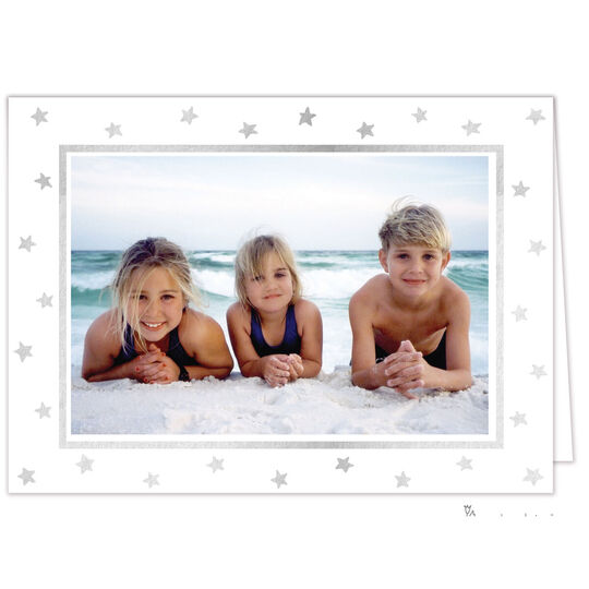 Silver Foil Stars on White Holiday Folded Photo Cards
